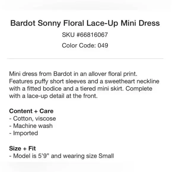 Bardot Sonny Floral Mini Dress Size Large US 8 - Picture 4 of 13